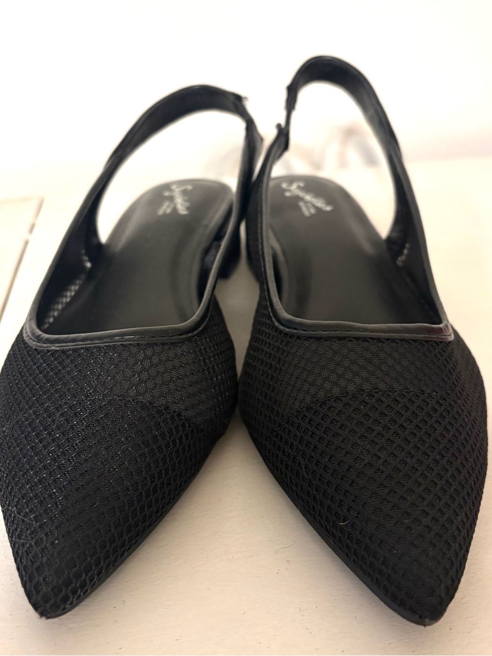 Seychelles Black Pointed Mesh Slingback Flats 8.5